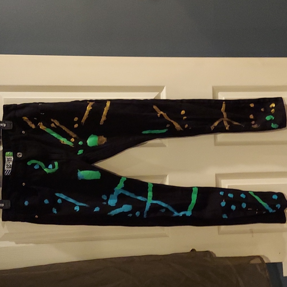 GS-115 Premium Black Jeans Paint Splatter Size 32